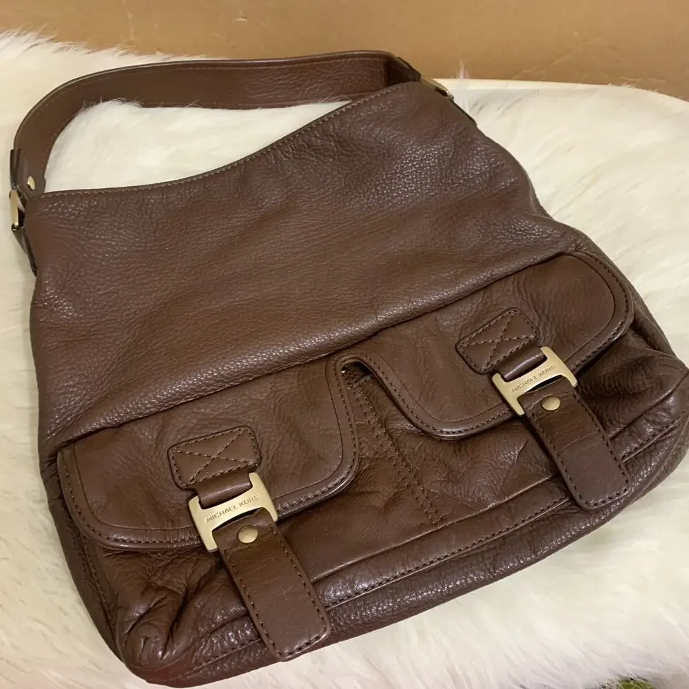 MICHAEL KORS Dark Chocolate Brown Leather Vintage North South BROOKVILLE Hobo
